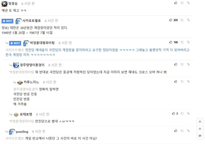 韩国网友傻眼，表示民进党当初因反戒严成立，如今竟然挺尹锡悦戒严。(图／fmkorea)