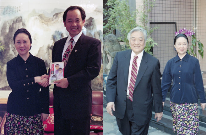 琼瑶与平鑫涛（右图左）当年曾与台视总经理庄正彦庆祝《新月格格》收视长红。（图／中时资料照）