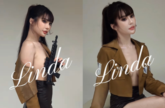 琳妲沒穿內衣 拿槍遮點拍年曆露出超兇長輩