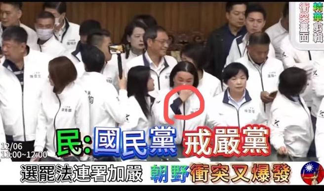 國民黨立委陳玉珍7日出示照片，澄清自己真的有穿襯衫，並非民進黨立委吳沛憶所說，單穿內衣求碰瓷。（立委陳玉珍提供／陳薏云台北傳真）