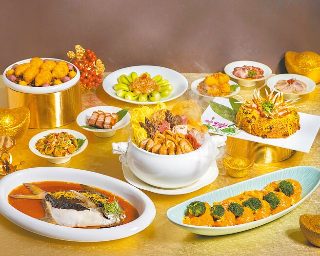 「香宫」粤菜餐厅严选海陆珍馐推出6人份外带年菜，内含7道粤式佳肴，每套1万7888元加1成。（台北远东香格里拉提供）