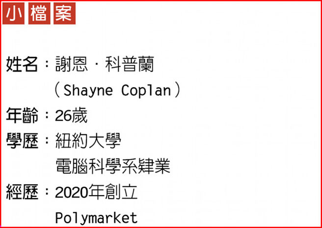 Polymarket执行长科普兰（Shayne Coplan）小檔案