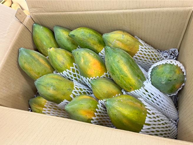 南港菓之乡水果专卖店贩售的「网室木瓜台农2号」2度被检出农药残留不合格。（台北市卫生局提供／谢佳君台北传真）