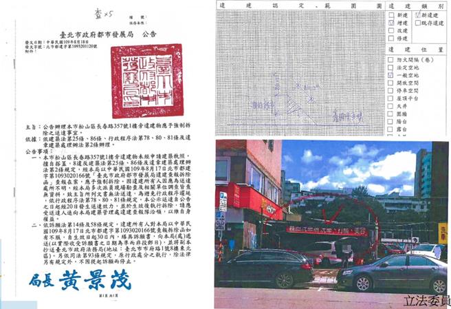 徐巧芯爆料廖福特违法做洗车场。（徐巧芯办公室提供／杨亚璇台北传真）