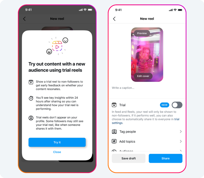 上传时介面会显示Trail的开关选项。（图片来源/Meta）