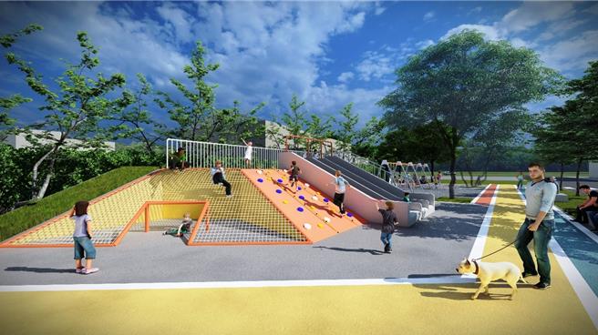 彰化县埤头乡乐米公园以「米」为发想，主题游戏场是利用稻米丰收的情境，打造地景式的稻田堡垒游戏区，预计明年8月完工。（彰县府提供／叶静美彰化传真）