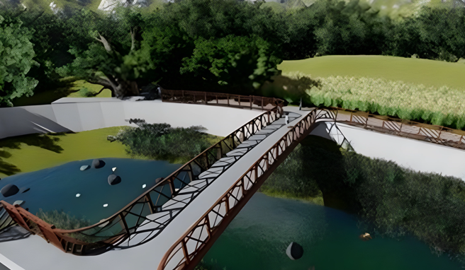 桃園市平鎮區平鎮里老街溪上游支流大坑缺溪2岸長久以來的交通不便，右岸的長輩參與左岸的社區關懷據點活動極為不便，導致社區參與度受到限制。（陳韋曄提供／廖姮玥桃園傳真）