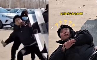 陸男學生扮暴徒「防暴演練」 下秒遭路過阿伯撂倒在地傻了