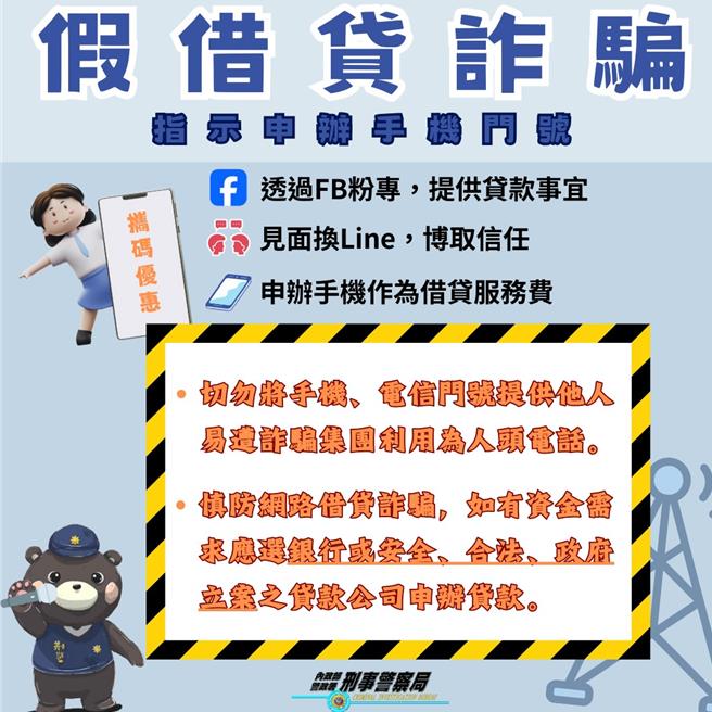 刑事局提醒慎防假借贷的诈骗手法。（警方提供）