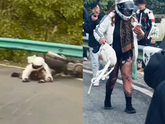 陸重機辣妹壓彎摔車！「黑絲蜜大腿」磨破滲血 網：重心向上偏了