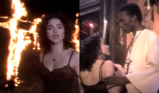 玛丹娜1989年的MV中充满宗教争议画面，惹恼教廷。（图／翻摄自Madonna YT）