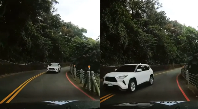 陈彦博到日月潭出差，路上遇到逆向三宝差点出车祸。（翻摄自陈彦博IG）