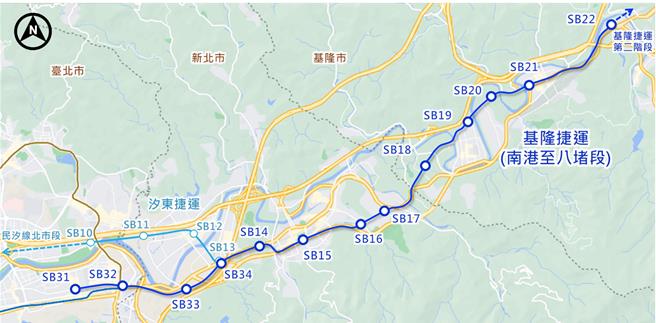 基隆捷运路线长度约15.6公里（含汐东线共线段），横跨北北基3个县市。（捷运局提供）