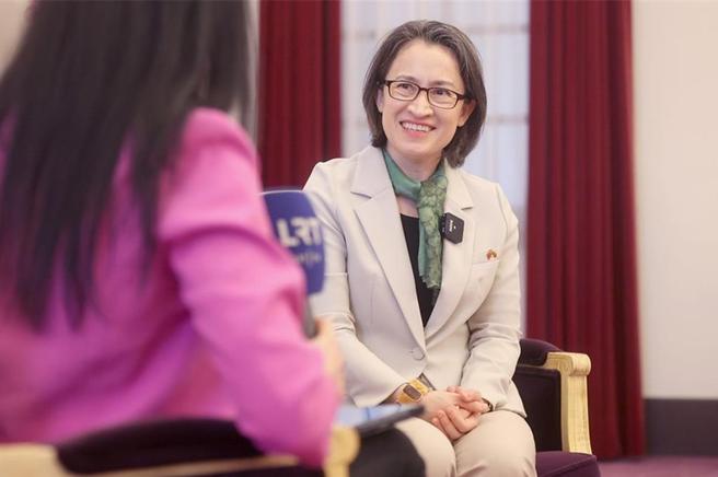 副总统萧美琴日前接受「立陶宛国家广播电视台」专访。图／总统府提供