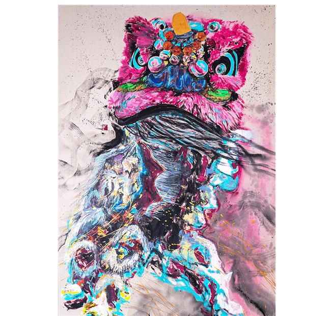 曾伟昌的水墨画作品《粉红狮》。（卫山拍卖提供）