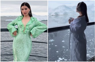 刘德华小姨子「大马最美千金」深V低胸游南极 穿浴袍泄香肩