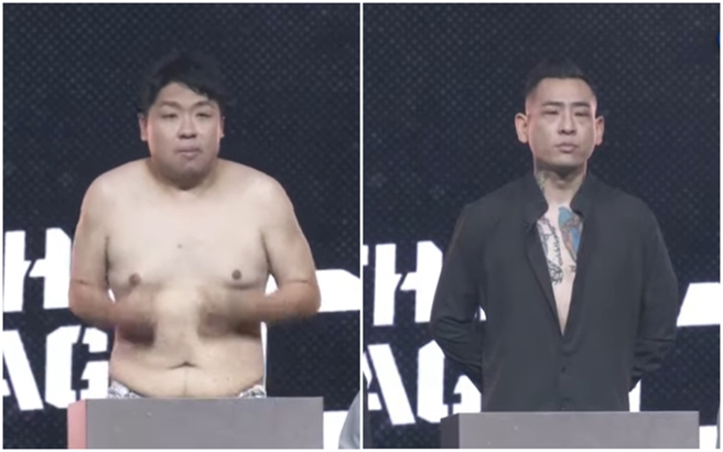 「亚洲统神」张嘉航(左)与「蹦板」吕育铨(右)，2人今(20)日过磅，统神体重为99.6公斤、蹦板则是75.4公斤。（图／摄自YT@中时新闻网）