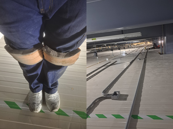 45岁徐姓死者曾PO出膝盖绑海绵的工作照，表示「护膝太贵，只好自己加工」，当时徐母留言「妈妈付钱」。（翻摄自徐男脸书）