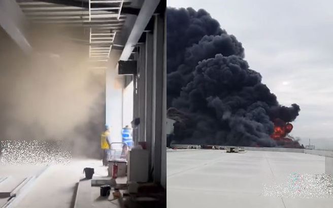 台中大肚仓储火警9死7伤，当下有不少工人在顶楼等待救援。（图／网友@user4729094233093授权提供）