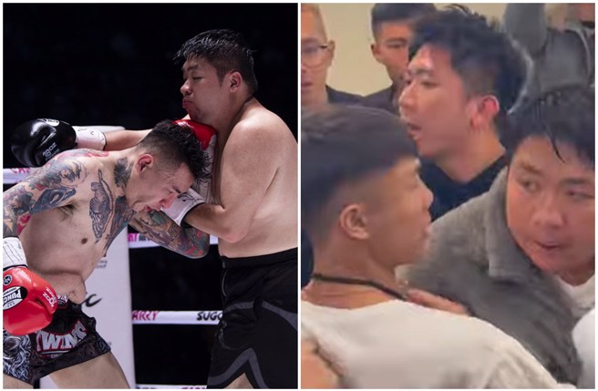 统神与蹦板分出胜负后，在后台与黑衣男爆发衝突。（图／锴睿国际提供、中天新闻网）