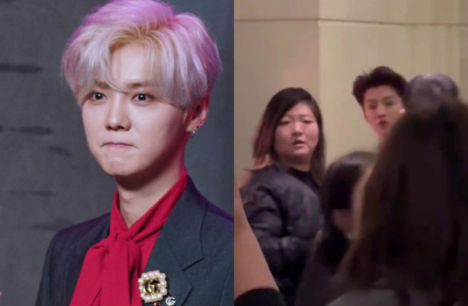 鹿晗遭到大量私生飯圍堵，讓一旁工作人員超無奈。（圖／達志影像、微博）