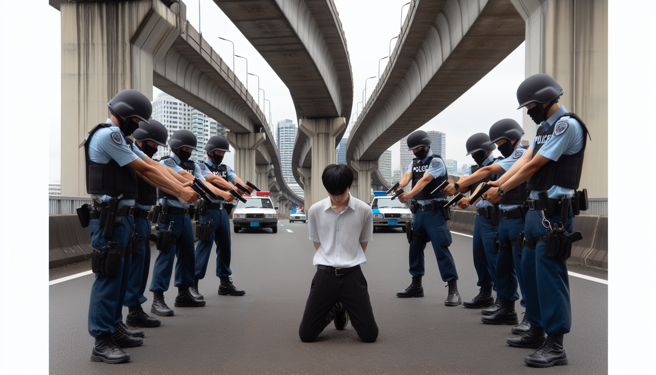 行凶男子驾车逃逸，最终在警方围捕下坠桥轻生。（示意图、与本案无关／AI生成）