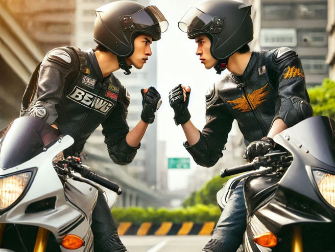 一名46岁张姓男子与另一名骑士甲男在十字路口险些发生碰撞，双方爆发激烈口角，张男因愤怒拍打甲男手臂。（示意图、与本案无关／AI生成）