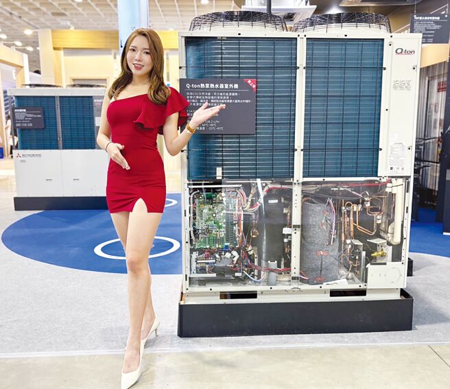 首次引进台湾的Q-ton热泵热水器，已有饭店、制程等业者询问。图／上洋提供