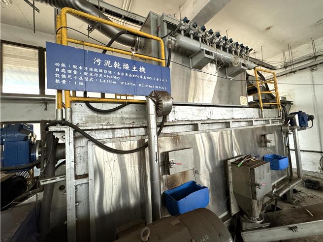 污泥乾燥厂运作已约4年，主要是将污泥体积容缩后再运往台湾做后续处理。(于家麒摄)