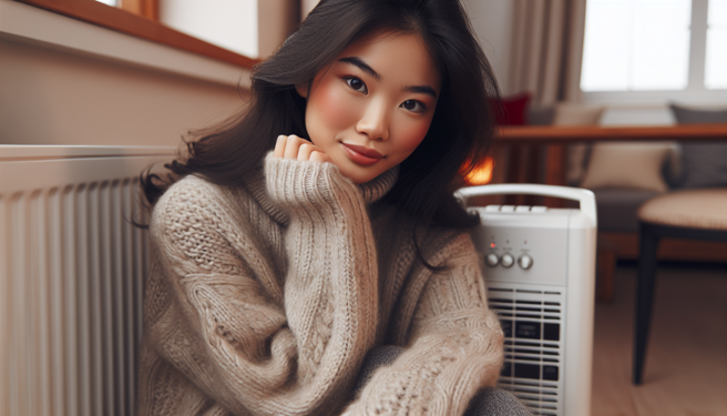 建议民眾在家使用空调机的暖气功能，门窗要关紧闭、窗帘要拉上，还要让出风口朝下，才能达到暖房效果。（图／AI生成图）