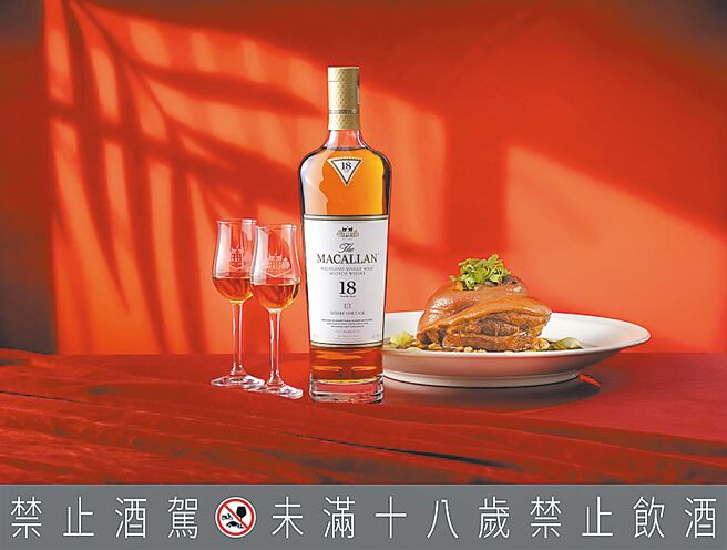 团圆餐桌上的大菜「红烧蹄膀」可搭配麦卡伦「经典雪莉桶18年」。（The Macallan提供）