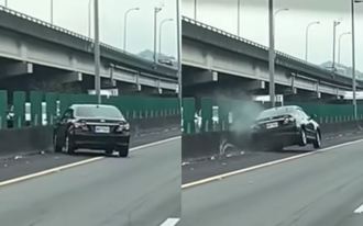 睡著了？駕駛國道「左右飄移」衝撞護欄 一路摩擦百公尺