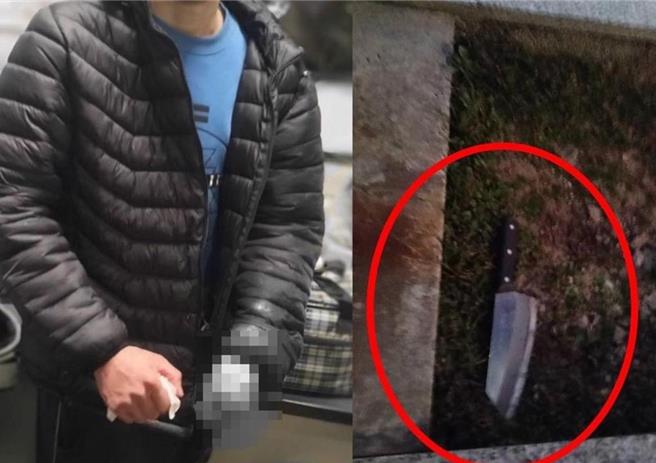 卓男伤势、现场查扣菜刀。（翻摄画面）