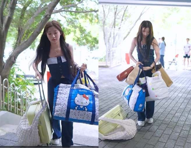 李珠珢狼狽提行李。（圖／翻攝自so._.chin IG）