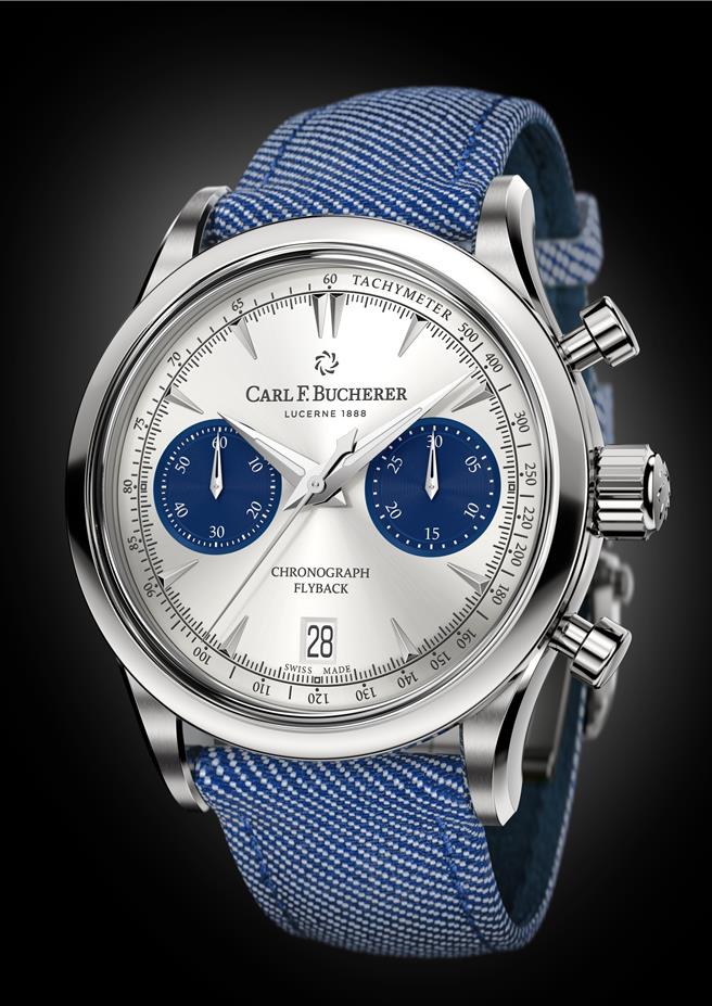 2024年12月25日 台北市／圖05：寶齊萊Manero銀盤藍圈飛返計時碼錶，採用CFB 1970自動上鏈機芯，售價22萬元。（寶齊萊提供／黃唯淯台北傳真）