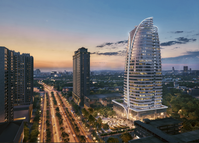 企业办公空间升级成为首要课题，透过优质地段与智慧建筑，提升品牌形象与竞争力，图为桃园市政特区「NFC环球经贸中心」。（业者提供）