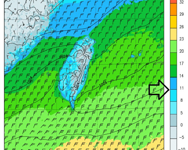 郑明典表示，这波冷空气很强，周六晚上至周日清晨全台都在11度以下。（翻摄郑明典脸书）