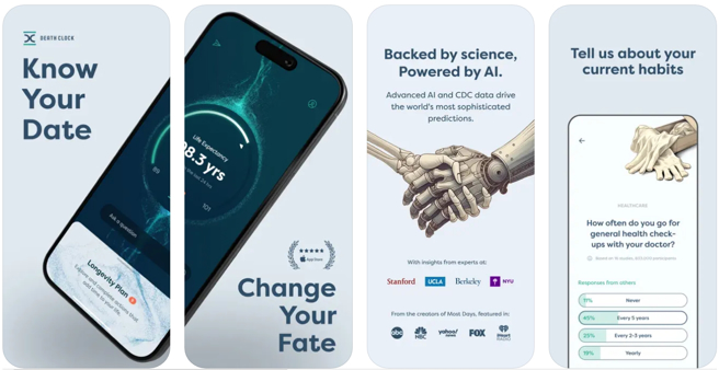 死亡时钟需年缴40美元，但仍吸引超过10万人下载，获得4.9星好评，可惜的是目前台湾无法下载。(图／取自iOS Store)