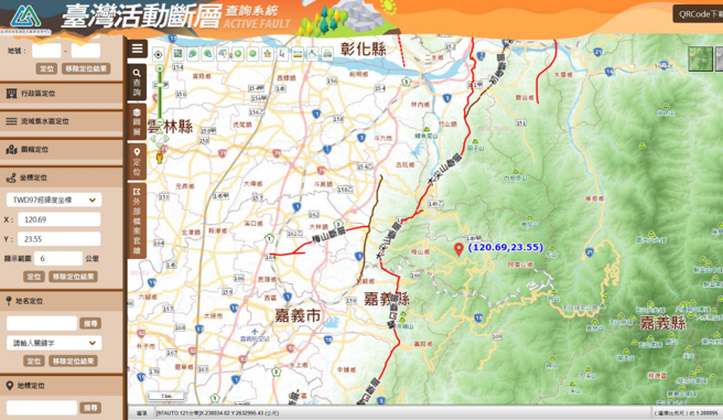 台湾活动断层分布。（气象署提供）