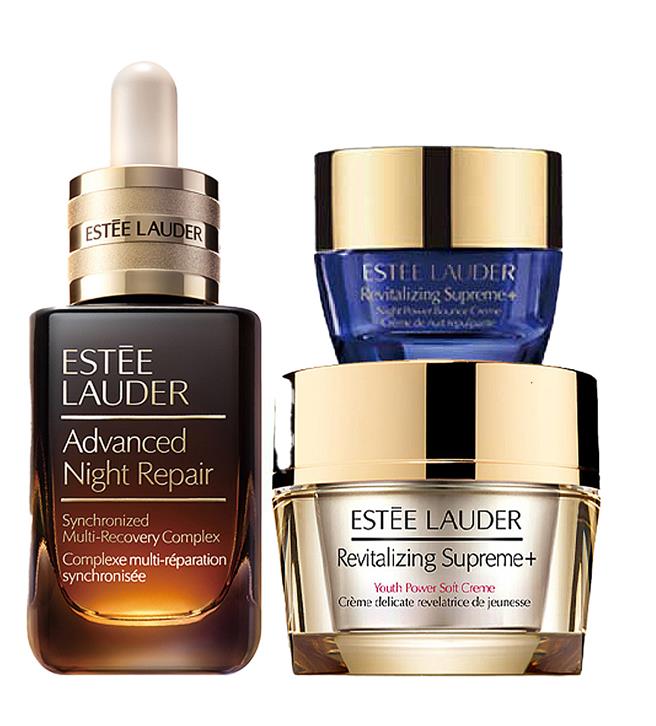  扣新光三越10點skm points＋2100元，兌換ESTEE LAUDER特潤膠原日夜體驗組（57折）。（新光三越提供）