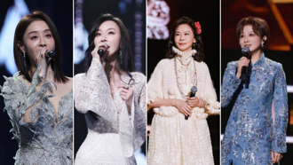 陆跨年晚会「琼女郎」合体！陈德容踩裙襬险摔下台 