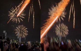 惊悚第一视角！台中烟火落焰直射人群 妹子狂尖叫：太近了吧