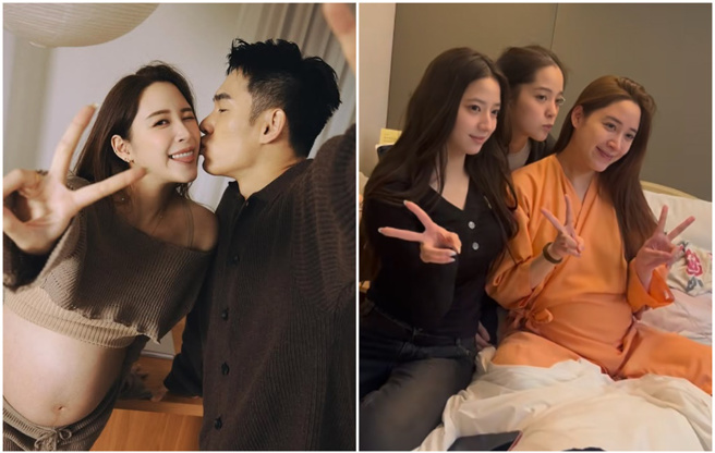 欧阳妮妮跨年夜全家到齐陪产。（图／IG@欧阳妮妮、小红书 傅娟）