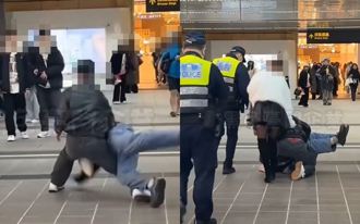 跨年夜黑絲妹遭偷拍 男伴捷運站一記「大外割」撂倒逮人