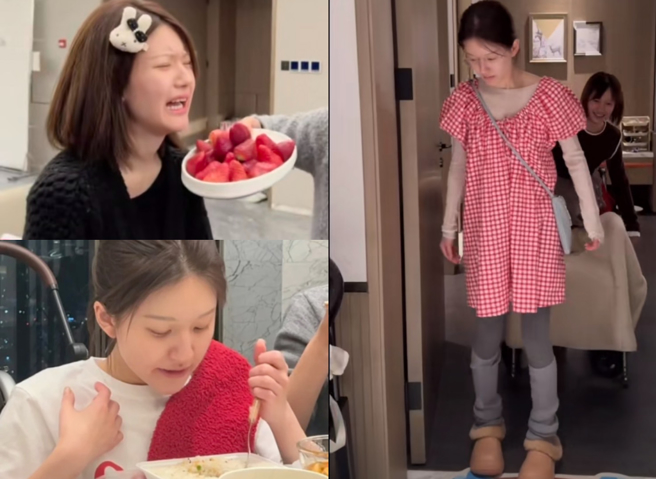 趙露思如今重新學習吃飯、走路模樣吃力，讓大批網友相當心疼。（圖／翻攝自趙露思抖音、魏笑小紅書）