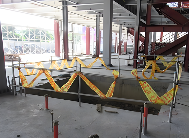 台中市劳检处将食品厂、仓储业工地列为今年春安劳动检查重点，图为坠落预防设施。（台中市府提供／陈淑娥台中传真）