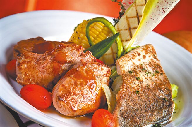 「梅香猪里肌佐鲈鱼双飨」海陆双飨，同时满足肉食主义与海鲜控味蕾。（神旺商务酒店提供）