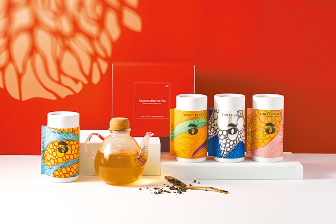 花漾量子文化艺术总监黄韶琴于2024年与三叶茶叶品牌联名合作茶叶礼盒，将茶罐罐身结合自身的作品，开创出独特的设计风格。图／花漾量子文化提供