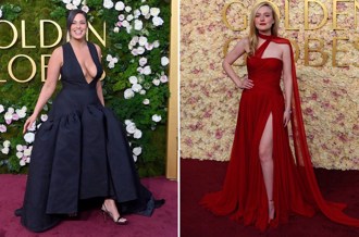  金球獎／超模艾希莉深V露半截曲線 達科塔芬妮高衩禮服洩修長美腿
