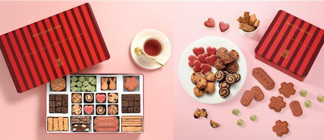 年节限定的「一口饼乾礼盒」集合各式手工饼乾与祝福，小巧精致；新年快乐款（左）售价1290元，招财款售价650元。（图／亚尼克）